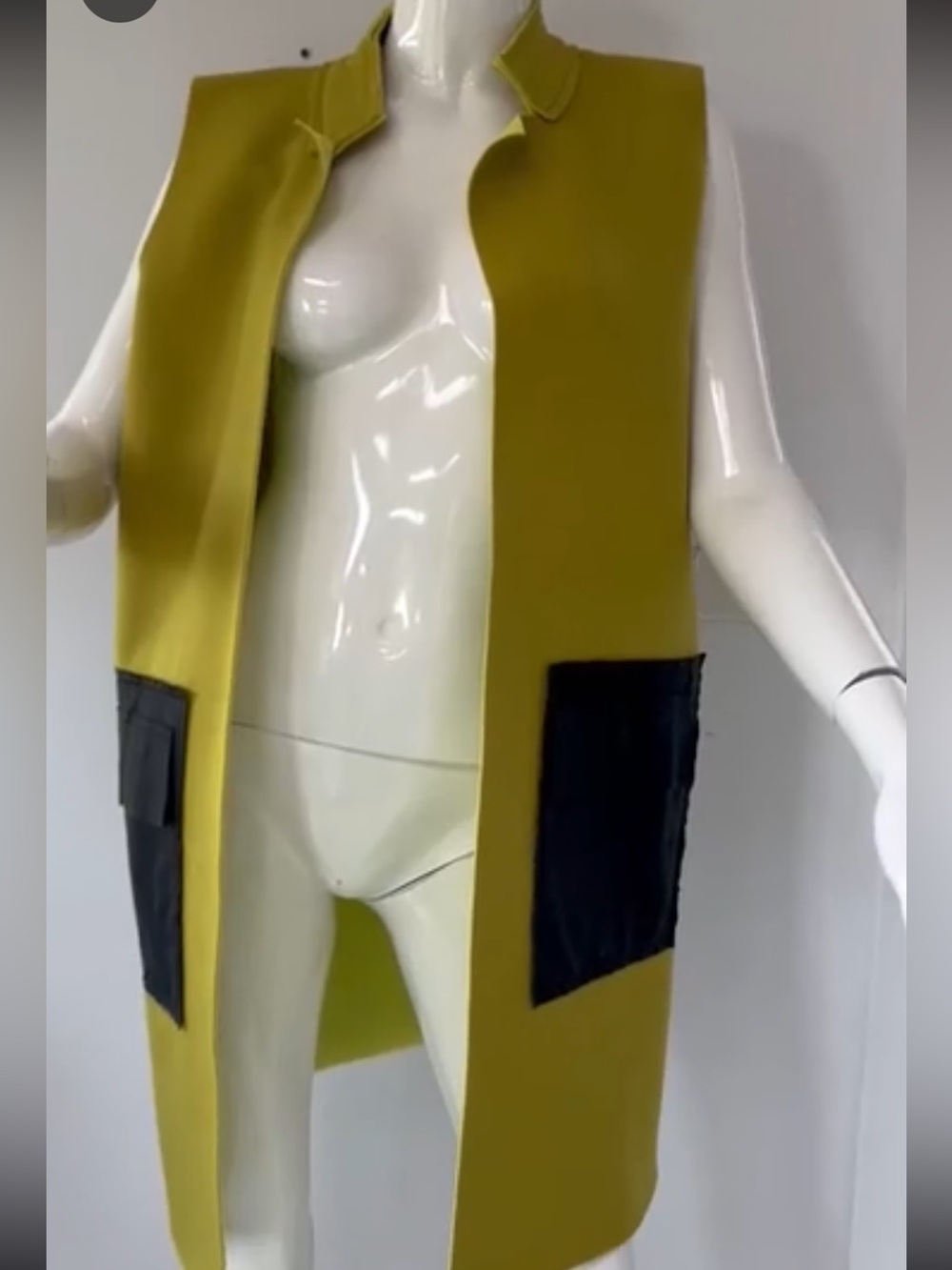 Gracia Lime Green Wool Blend Long Sleeveless Coat Vest Oversized  Art to wear